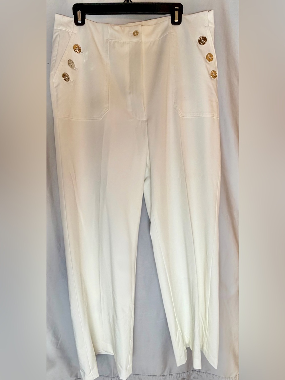 Tommy Hilfiger , Ivory  , High-Waist Sailor Button Wide Leg Trousers 16